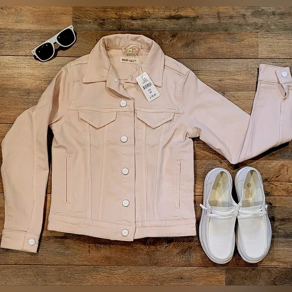 NWT Warp + Weft HKG Denim Jean Jacket - Baby Pink XS - Picture 2 of 6